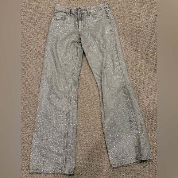 Zara Silver Glitter Boyfriend Jeans - Picture 1 of 3